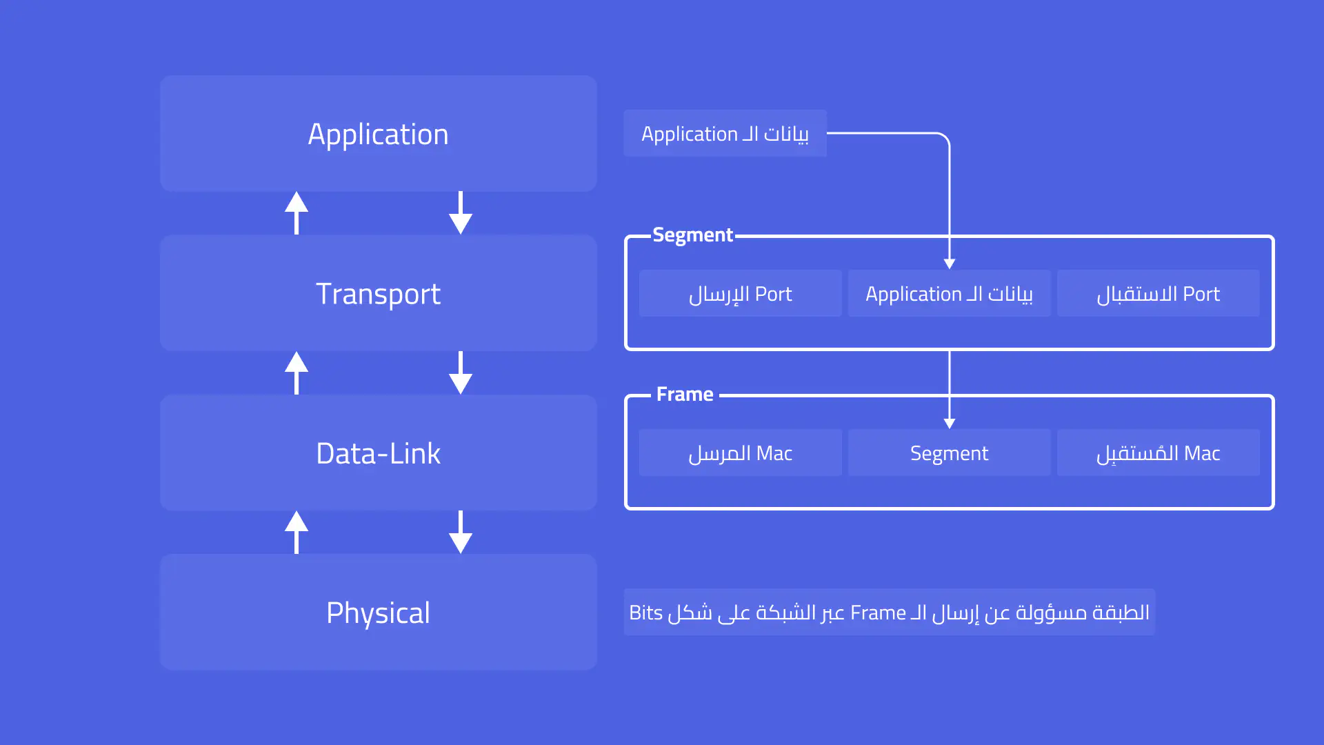 رسم توضيحي لبيانات الـ Segment داخل الـ Transport Layer