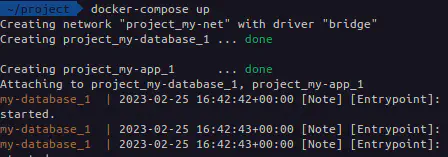 ناتج تنفيذ الأمر docker-compose up