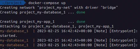 ناتج تنفيذ الأمر docker-compose up