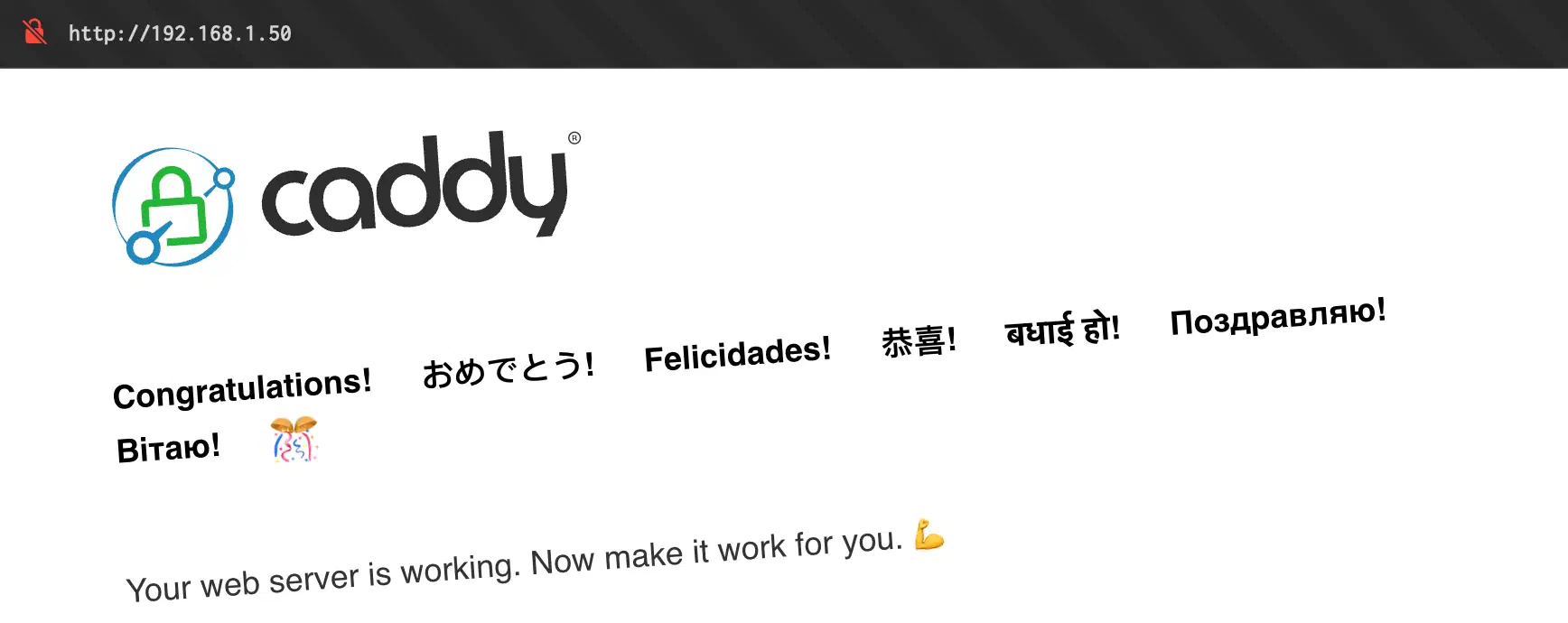نتيجة تشغيل Caddy Server على المتصفح باستخدام الـ IP Address الذي تمت اضافته يدويا