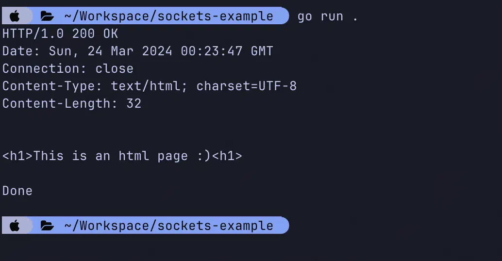 نتيجة تنفيذ البرنامج الذي يتعامل مع الـ Socket